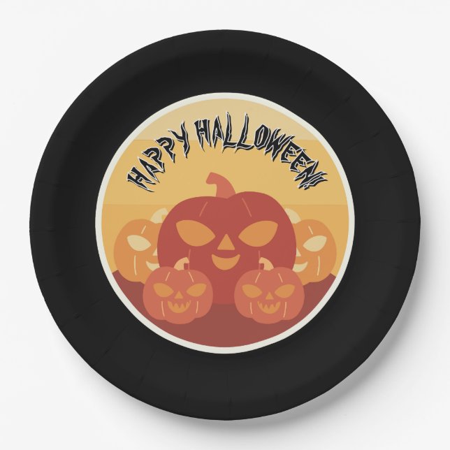 Prato De Papel Happy Halloween! Pumpkins Paper Plate (Frente)