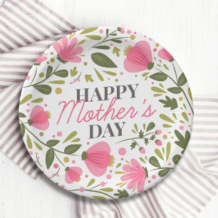 Prato De Papel Happy Mother's Day Modern Pink Floral Botanical