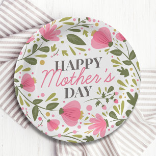 Prato De Papel Happy Mother's Day Modern Pink Floral Botanical