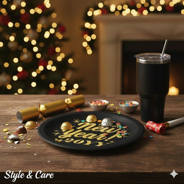 Prato De Papel Happy New Year 20YY Custom Round (Happy New Year 20YY Custom Round Paper Plates)