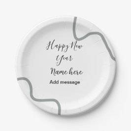 Prato De Papel Happy new year name message gray simple holiday