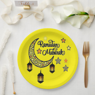 Prato De Papel Happy Ramadan Mubarak Kareem Crescent lanterna