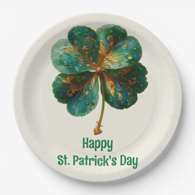 Prato De Papel Happy St. Patrick’s Day Elegant Shamrock (Frente)