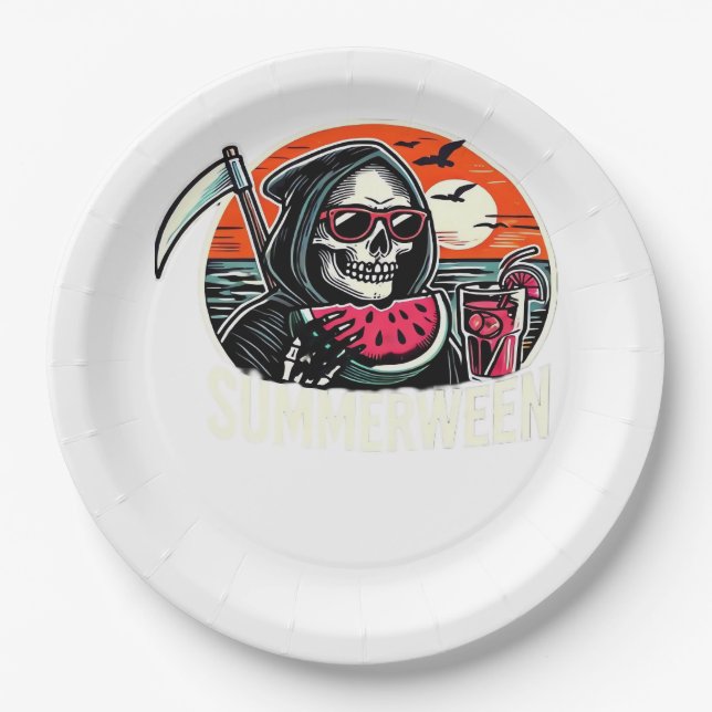 Prato De Papel Happy Summerwin Grim Reaper Watermelon Summer Hal (Frente)