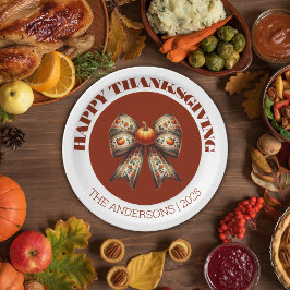 Prato De Papel Happy Thanksgiving white& brown cute elegant 