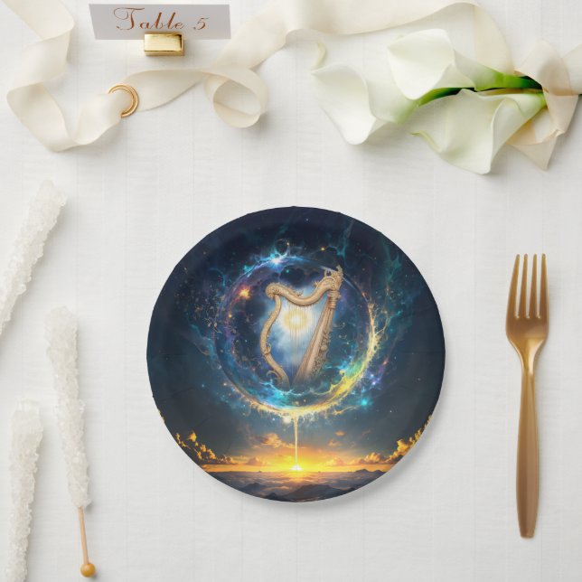 Prato De Papel Harpa Celestial dos Céus Limitados pela Lua.  (Casamento)