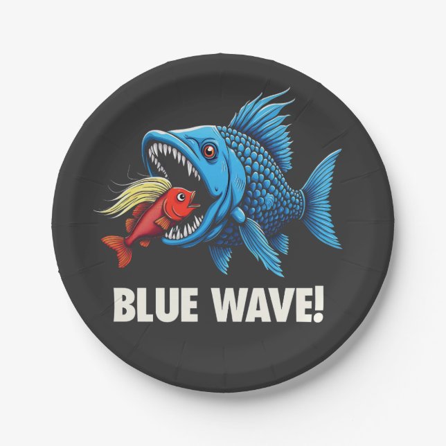 Prato De Papel Harris Walz Eleito Blue Waves Democrat Fish (Frente)