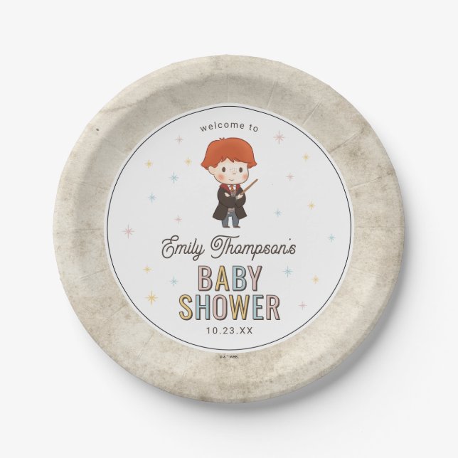 Prato De Papel Harry Potter Chibi Ron Weasley Mágico Chá de Bebê (Frente)