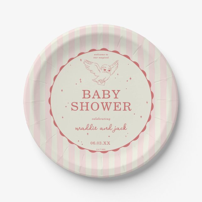 Prato De Papel Harry Potter Hedwig Pink Stripe Baby Shower (Frente)