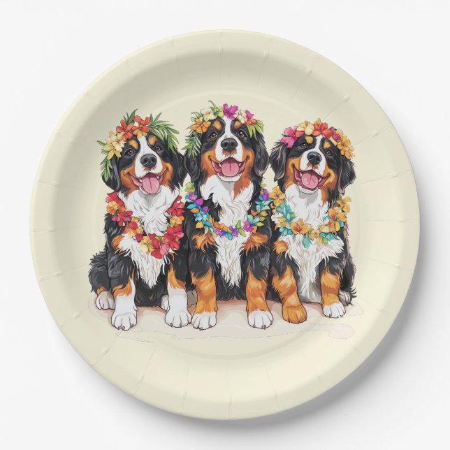 Prato De Papel Hawaiian Bernese Mountain Dogs Flower Lei (Frente)