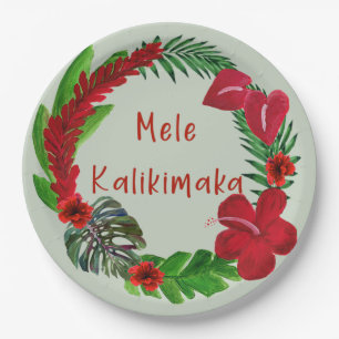 Prato De Papel Hawaiian Mele Kalikimaka Tropical Wreath
