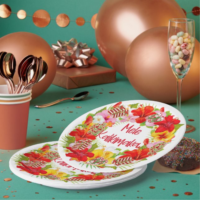 Prato De Papel Hawaiian Mele Kalikimaka Wreath Paper Plate (Múltiplo)