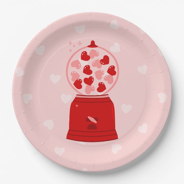 Prato De Papel heart love valentine gumball machine gum (Frente)