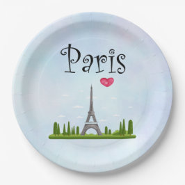 Prato De Papel Heart Paris com Torre Eiffel