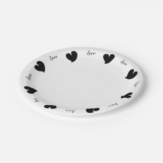 Prato De Papel Hearty Hearts Black - Custom Text