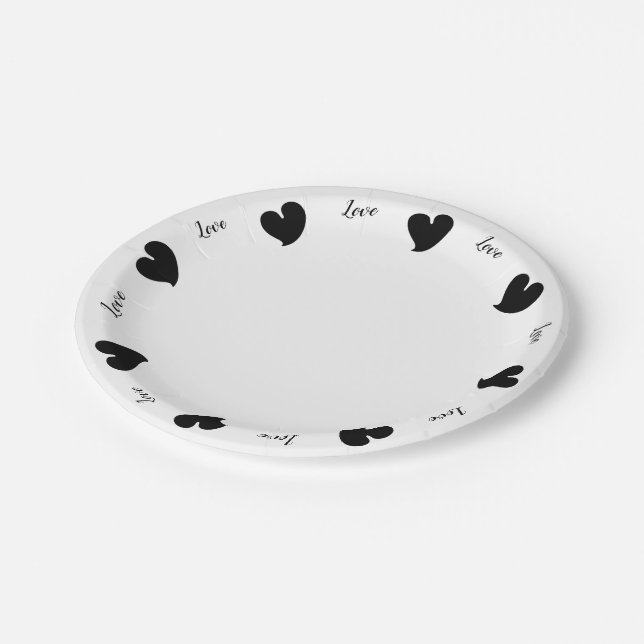 Prato De Papel Hearty Hearts Black - Custom Text (Inclinado)