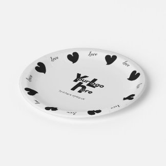 Prato De Papel Hearty Hearts Black - Custom Text and Logo