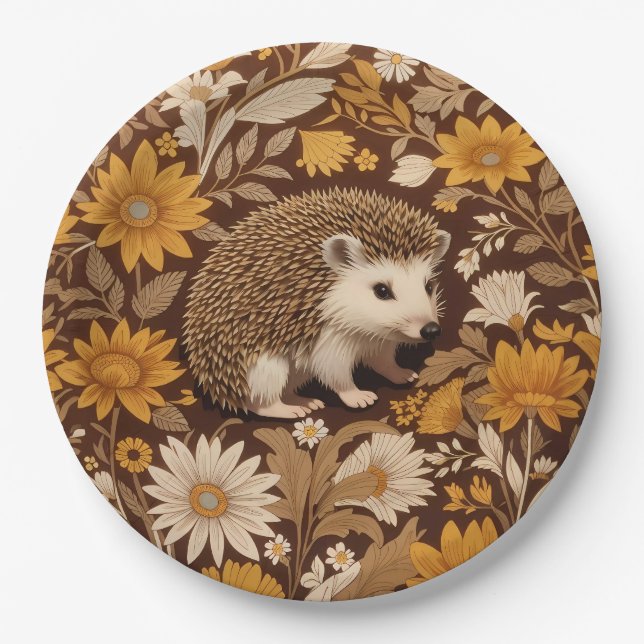 Prato De Papel Hedgehog Brown Floral William Morris Inspirou (Frente)