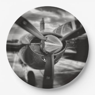 Prato De Papel Hélice de avião preto e branco