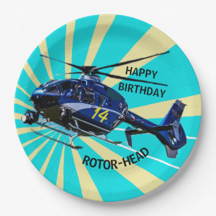 Prato De Papel Helicóptero Azul