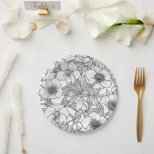 Prato De Papel Hellebores a preto e branco