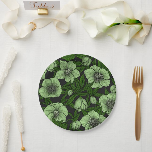 Prato De Papel Hellebores brancos com folhas (Casamento)