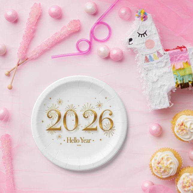 Prato De Papel Hello 2026 Paper Plates (Festa)