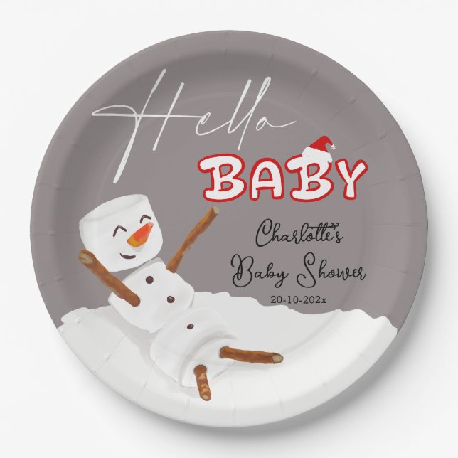 Prato De Papel Hello Baby Cute Snowman Baby Shower (Frente)