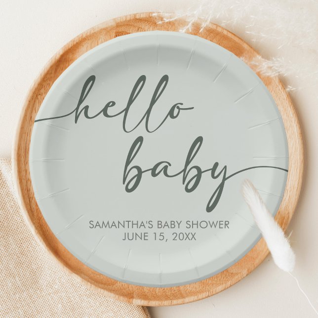 Prato De Papel Hello Baby Minimalist Baby Shower (Hello Baby Baby Shower Paper Plates)