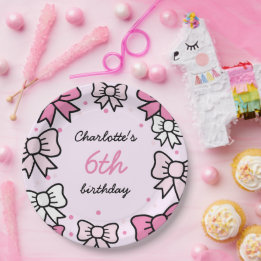 Prato De Papel Hello Cutie Cartoon Pink Bow Birthday Party