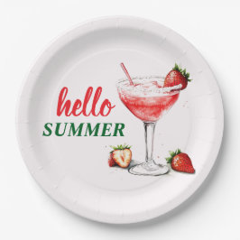 Prato De Papel Hello Summer | Strawberry Cocktail Paper Plate