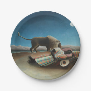 Prato De Papel Henri Rousseau Sleeping Gypsy Lion Painting