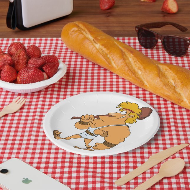 Prato De Papel Hércules Cartoon Herói da Mitologia Grega com Clav (Criador carregado)