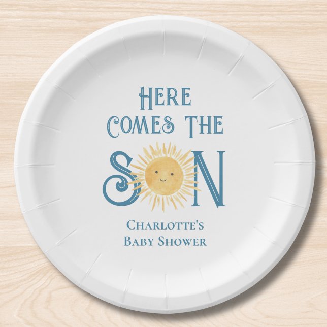Prato De Papel Here Comes The Son Baby Shower (Criador carregado)