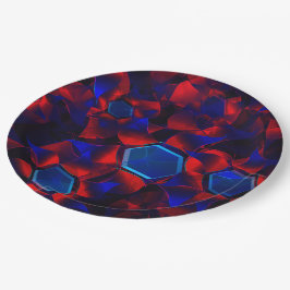 Prato De Papel Hexágono azul misturado com curvas vermelhas sobre