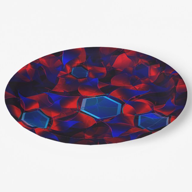 Prato De Papel Hexágono azul misturado com curvas vermelhas sobre (Inclinado)