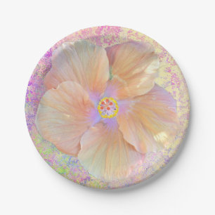 Prato De Papel Hibiscus, flor tropical, cor-de-rosa, iridescente,