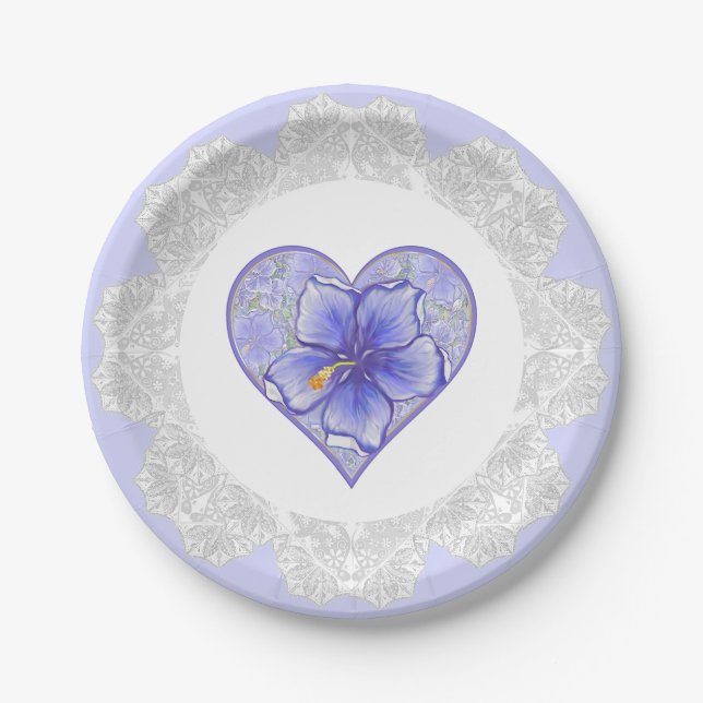 Prato De Papel Hibiscus & lace BLUE (Frente)