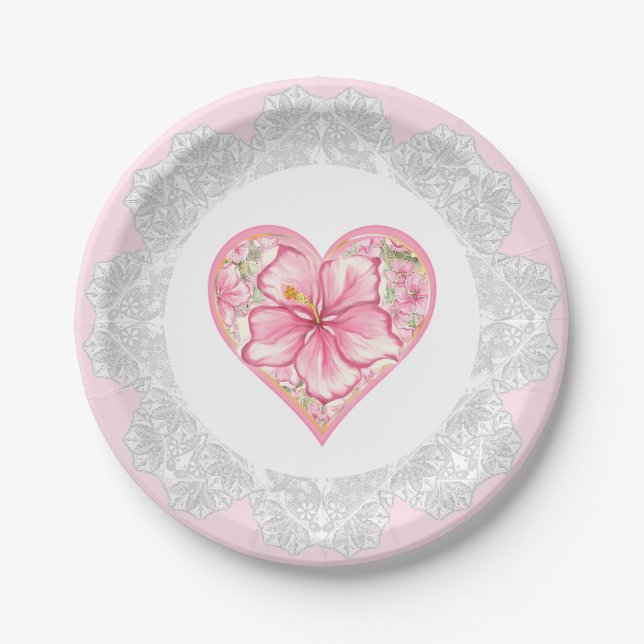 Prato De Papel Hibiscus & Lace PINK (Frente)