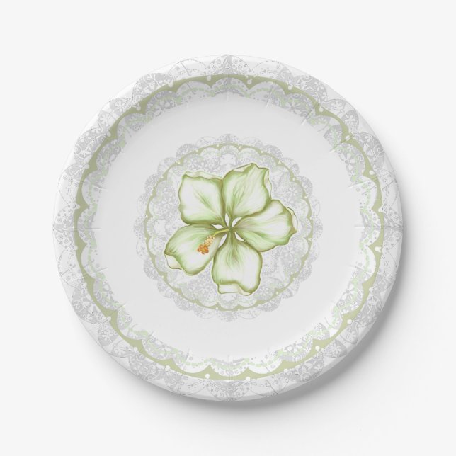 Prato De Papel Hibiscus & lace WHITE (Frente)