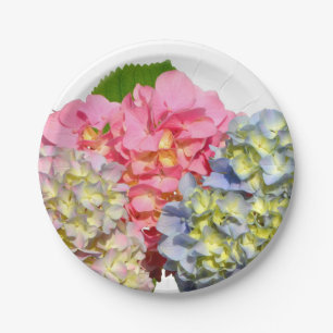 Prato De Papel Hídrangas florais verdes, cor-de-rosa, cor-de-rosa