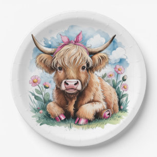 Prato De Papel Highland Cow Chá de fraldas Bliss