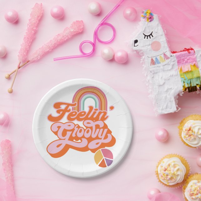 Prato De Papel Hippie Feelin' Groovy Rainbow Sinal de Paz (Festa)