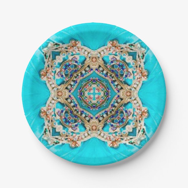 Prato De Papel Hippie Gypsy Turquesa-étnica aqua azul-boêmia (Frente)