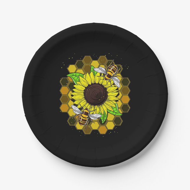 Prato De Papel Hippie Sunflower Bees (Frente)