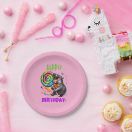 Prato De Papel Hippo Birthday Cheerful, Colorida Nadadora |