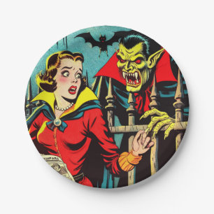 Prato De Papel Histórias em quadrinhos de Vampiros de Horror Retr