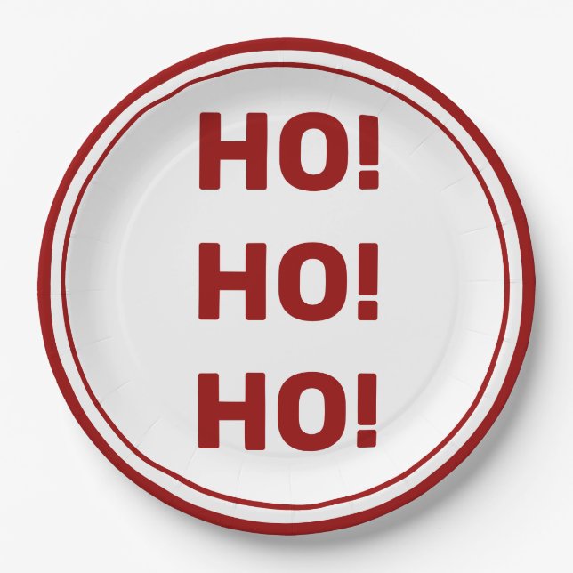 Prato De Papel Ho HO! Natal de Natal Vermelho Branco (Frente)