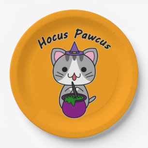 Prato De Papel Hocus Pawcus - Gato Tabby Cinza - Escrita Preta