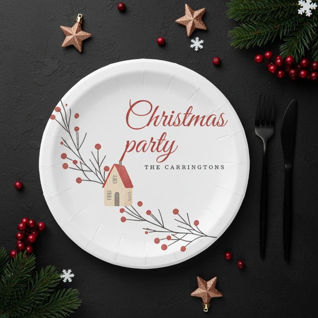 Prato De Papel Holiday Berry Branch Christmas (party plates)
